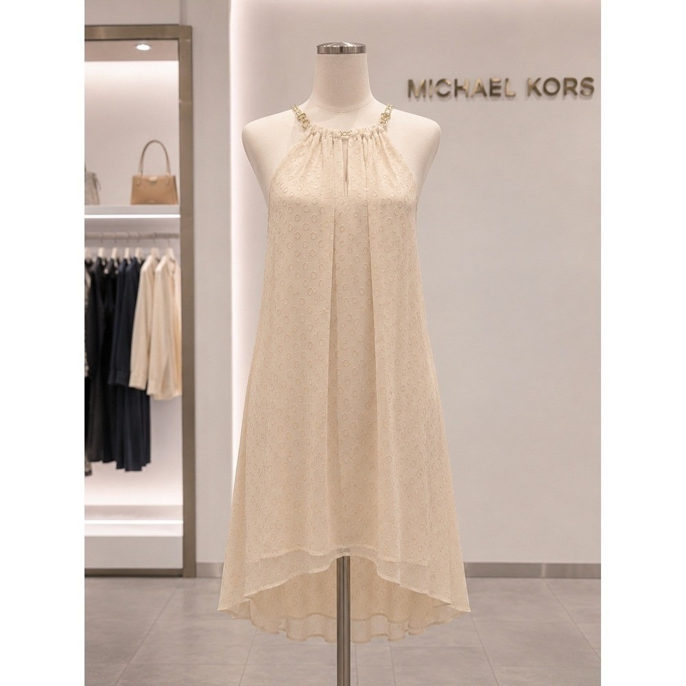 *Michael Kors Flowy Shimmer Halter Dress w/Chains XS